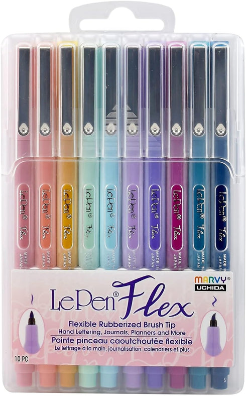 Marvy Uchida Le Flex 10 Piece Set Writing Pen, Pastel Colors...