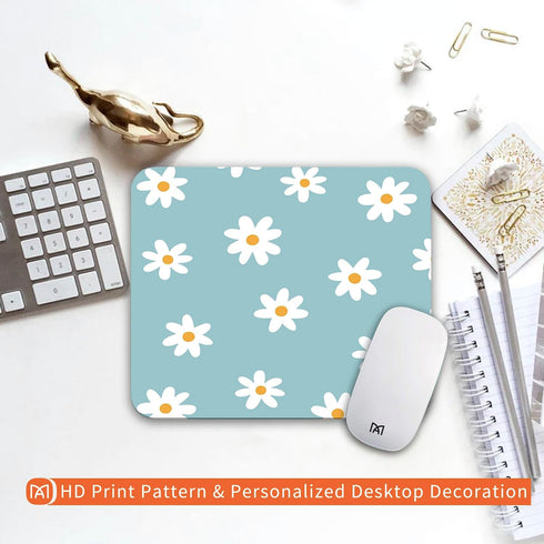 Square Mouse Pad Little Daisy,Personalized Premium-Textured Custom Mouse Mat Design,Washable Mousepad Lycra Cloth,Non-Slip Rubber Base Computer Mo...