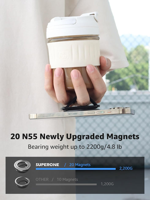 SUPERONE for MagSafe Phone Grip with Finger Strap, Removable Magnetic Ring Holder with Kickstand Finger Loop, MagSafe Accessories for iPhone 15/14...