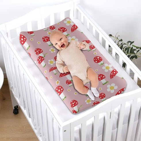 Mushroom Changing Pad Cover Waterproof Stretchy Baby Changing Table Cover Comfy Cozy Universal Tray Table Mat Fit 32"x16" Contoured Pad...