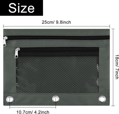 FEPITO 3 Pack 3 Ring Binder Pencil Pouches:Quality Oxford Fabric, Waterproof,Reinforced Rivet Holes,Transparent Window, Two-Layer Pockets, Easy-to...
