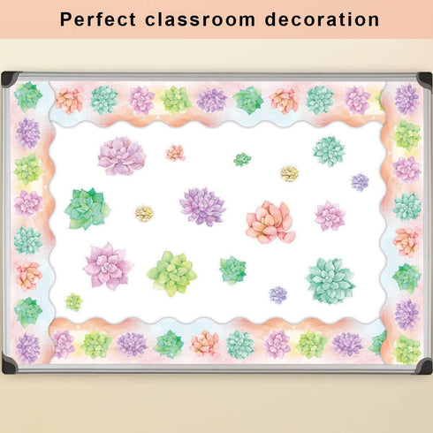 Watercolor Succulent Bulletin Board Border Trimmer for Classroom 36ft One Roll...
