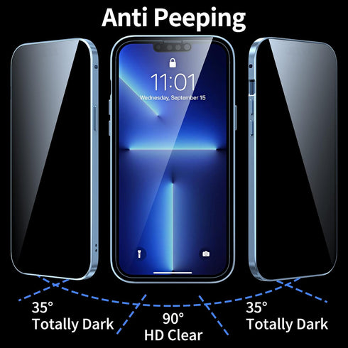 Anti-spy iPhone 15 Pro Max case Anti-Peeping Screen with Lock Magnetic Adsorption Double-Sided Tempered Glass Aluminum Alloy Bumper Lens Protector...