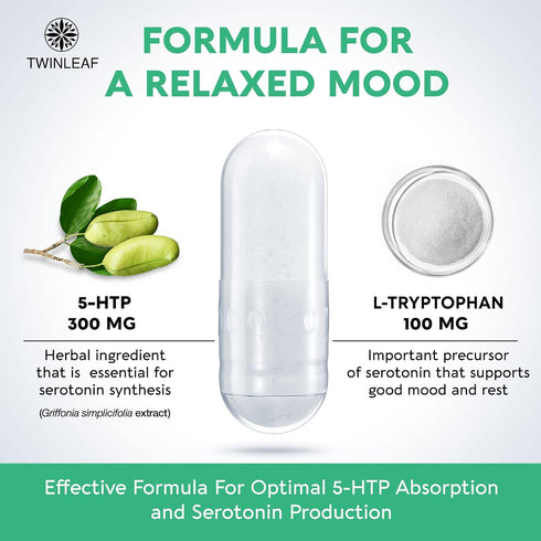 5 HTP Supplement for Mood Support - Made in USA - Natural 5-HTP & L-tryptophan Capsules - 5-HTP Booster for Men & Women - Proprietary Formula for ...