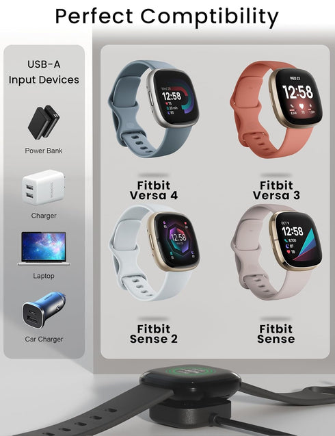 Bicmice Compatible with Fitbit Sense & Versa 3 Charger Replacement Charging Cable Dock for Sense 2,Sense,Versa 4,Versa 3 Smartwatch 3.3Ft USB Magn...
