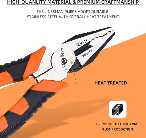 Linesman Pliers, 7 inch/8 inch/9 inch High Leverage Linesman Pliers Heavy Duty Side Cutting Pliers with Anti-slip Handle for Wire Cutting Crimping...