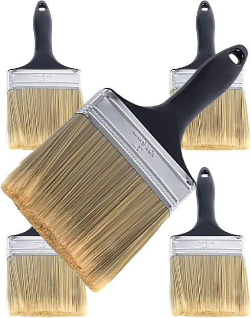 5 Pieces 4 Inch Paint Brushes,Flat Painting Brush Tool with Treated Plastic Handle for Home Furniture DIY Paint,Wood Cabinet,Fences,Deck and Wall ...