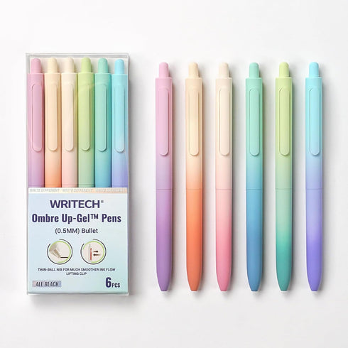 WRITECH Fine Point Gel Pens: 0.5mm Retractable Black Ink 6ct Smooth Writing No Bleed with Aesthetic Gradient Color Pen Barrel for Journaling Note ...