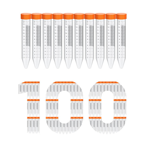 Conical Centrifuge Tubes 15mL, 100Pcs Sterile Polypropylene Test Tubes, Leak-Proof Screw Caps, Plastic Container with Graduated & Write Marks, Non...