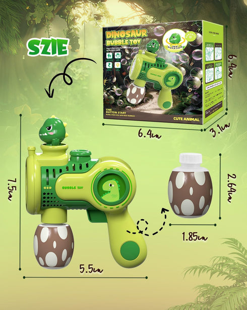 Dinosaur Bubble Gun for Todddles Kids 2-4-8-10, Automatic Bubble Machine Gun for Parties Indoor Outdoor, Electric Handheld Bubble Blower with Ligh...
