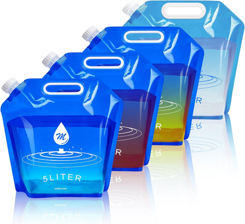 Water Container Bags, 4 Packs BPA Free No-Leak Foldable Plastic 1.3 Gallon Water Container Bag for Camping Hiking Backpack Emergency Storage Jug...