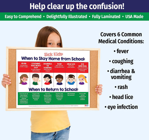 Safety Magnets When Sick Kids Should Stay Home from School Poster - Laminated - Pre-K, Home Daycare Supplies - Elementary School Nurse Office Deco...