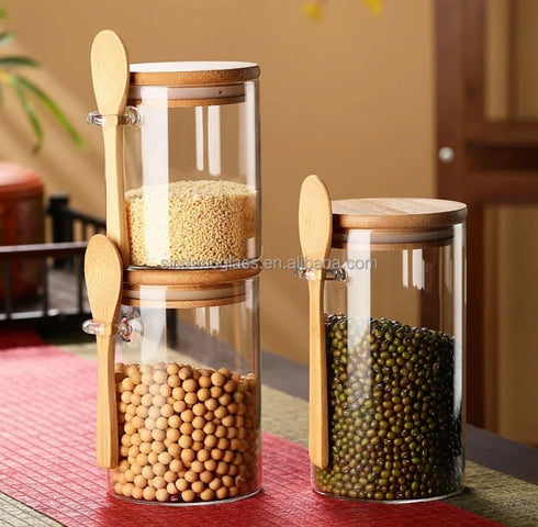 Kitchen Refrigerator Storage Containers Glass Spice Storage (2), transparent, WFC001...
