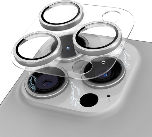 for iPhone 15 Pro/iPhone 15 Pro Max Glitter Camera Lens Protector, Clear Acrylic Plus Aluminium Alloy Ring 9H Tempered Glass Screen Camera Cover f...