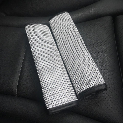 U&M 4 Packs Bling Bling Seat Belt Shoulder Pads, Luster Crystal Car Seatbelt Covers Diamond Car Decor Accessories for Women (Silver) (Black)...