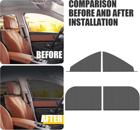 Pack-4 Car Front and Rear Side Window Sunshade, 26.3" x 27.5" + 21.2" x 31.1" Breathable Mesh Privacy Protection, Dustproof Sunproof Window Free L...