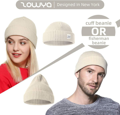 zowya Fisherman Beanie or 2 in 1 Regular Cuff Knit Beanie for Men Women Warm Rib Watch Skull Cap...
