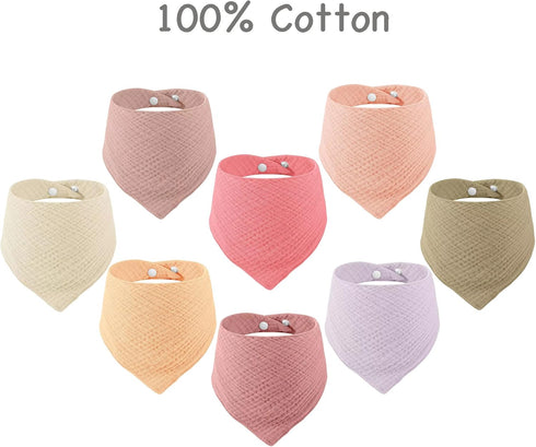 PandaEar 8 Pack Muslin Bibs for Baby Girls, 100% Cotton Baby Bandana Bibs Drool Bibs for Newborns Infant, Absorbent Burp Cloths Baby Bibs for Teet...