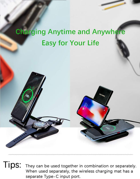 Wireless Charger, Fast Wireless Charging Stand, 2-in-1 Wireless Charging Station Dock for iPhone 14/13/12/11/Pro/Max/X/Xs/XR/AirPods2, Samsung Gal...