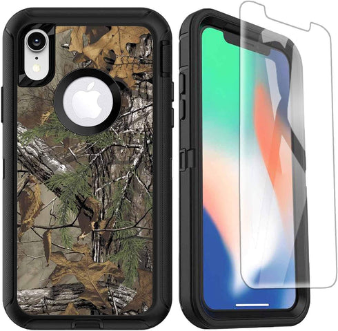 Compatible for iPhone XR Case with Screen Protector Camo Design for Men Boys Shockproof 3-Layer Full Body Rugged Heavy Duty Protective Case, Camou...