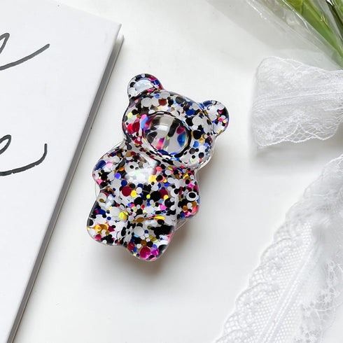 Mobile Phone Finger Holder Mobile Phone Finger Holder Cartoon Foldable Epoxy Sequins 3D Cute Bear Shaped Phone Grip Tok Folding Bracket Cell Phone...