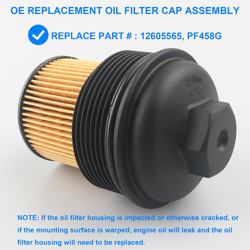 Oil Filter and Cap Assembly, Replace 12605565, PF458G Compatible with Buick Chevy GMC Polaris Ponitac Saturn - LaCrosse Regal Cavalier Cobalt Equi...