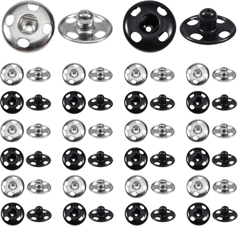 TOAOB 100 Sets Sew on Snap Buttons Brass Snaps Fasteners Press Studs Snap Kit for Sewing Clothing 12mm Black and Silver...