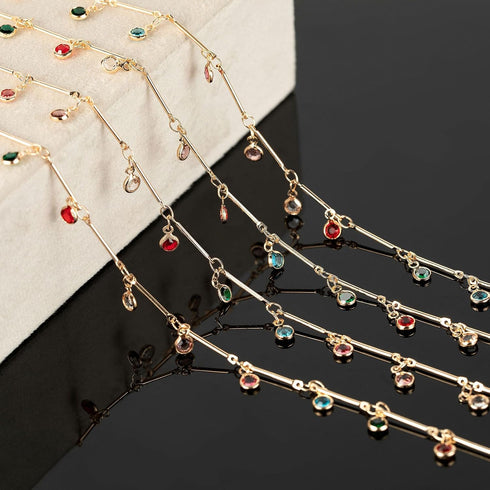 KYUNHOO Beautiful Dangle Glass Bead Chain for Jewelry Making 5M KC Gold Plated Brass Chain Roll with Lobster Claps and Jump Rings Necklace Bracele...