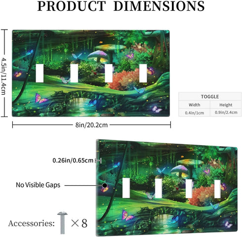 Decorative Switch Plate Covers Forest Spring Enchanted Fairy Wonderland Green Ground 4 Gang Device Light Switch Cover Quad Toggle Wall Plate Elect...