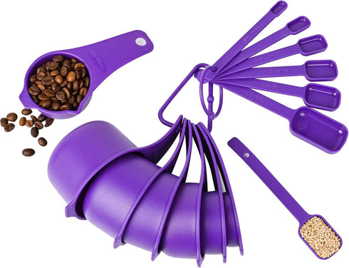 Plastic Measuring Cups and Spoons Set 15, 7 Dry&Liquid Measuring Cup Spoon Set, 7 Spice Long Handle Measuring Spoons with 1 Leveler for Kitchen an...