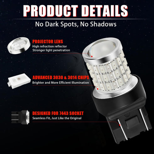 iBrightstar 7443 LED Bulb Red, 7440 LED Brake Light Bulbs Super Bright for Rear Brake Lights and Tail Lights, 2 Pack...