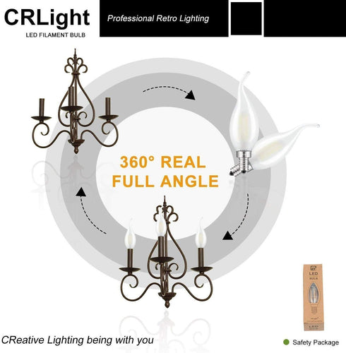 CRLight 2W 4000K LED Candelabra Bulb Daylight White Glow, 25W Equivalent 250LM, E12 Chandelier Dimmable LED Light Bulbs, Antique Edison C35 Froste...