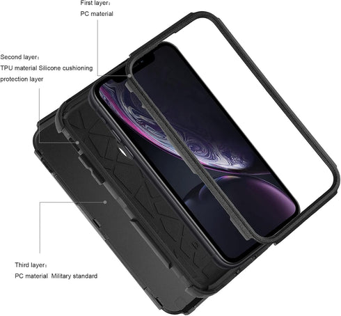 iPhone XR Case,Three Layer Heavy Duty Shockproof Protective Bumper Case Cover for Apple iPhone XR 6.1 inch (Black)......