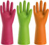 Bamllum 3 Pairs Rubber Cleaning Gloves for Household - Reusable Dishwashing Gloves for Kitchen, Flexible Long-lasting & Waterproof (Small, Green+R...