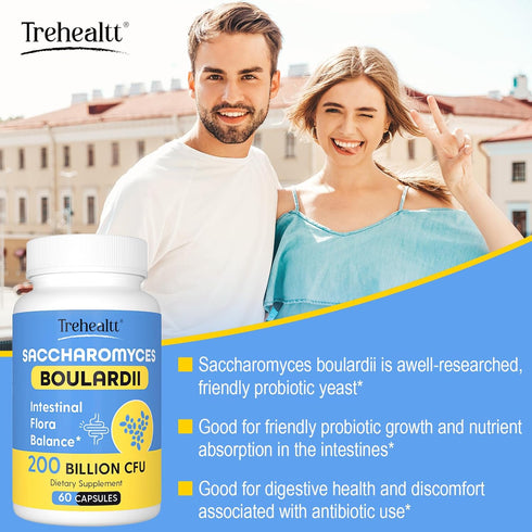 Saccharomyces Boulardii Probiotics 200 Billion CFUs, Clinically-Studied Probiotic for Women & Men Yeast for Intestinal, Gut, Immune & Digestive He...