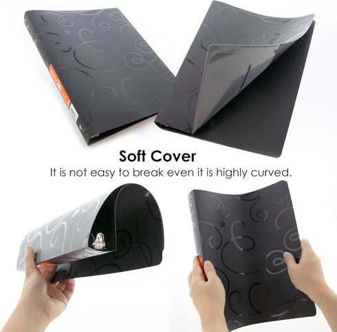 BAZIC 3 Ring Binder 1" Poly Binders Organizer - Swirl Color Soft Cover, Round Ring, Hold 175 Sheets Paper, 6-Count...