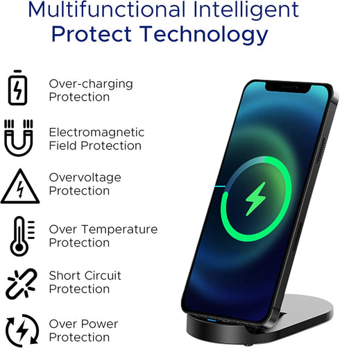 15W Wireless Charger Stand - Double Coil Fast Wireless Charging Station for iPhone and Samsung Galaxy Series - Auto-Off Feature - No Adapter Inclu...