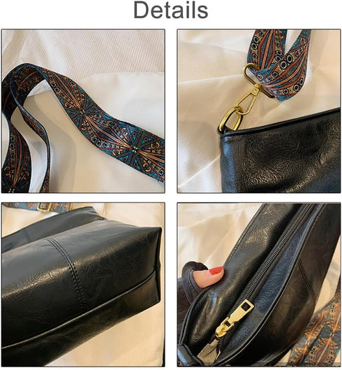 Hobo Bags Vegan Leather Crossbody Bag Guitar Strap Hobo Purses and Handbags Bucket Bags Shoulder Bag with Zipper...