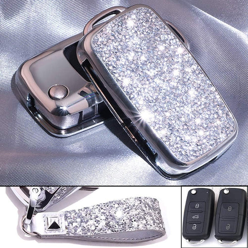 Royalfox(TM) 3 Buttons 3D Bling flip Folding Remote Key Fob case Cover for VW Volkswagen Jetta GTI Passat Golf Tiguan Touareg Beetle Multivan Sagi...