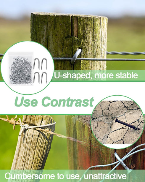vensovo 200pcs Wire Fence Staple - Steel U-shaped Nail for Wire Mesh, Galvanized Fasteners Nails for Fixing Wooden Fence Chicken Wire Staple...