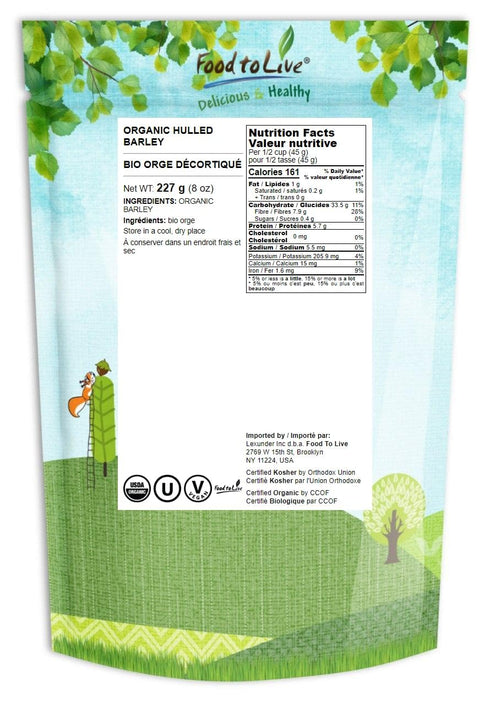 Food to Live Organic Hulled Barley, 8 Ounces – Non-GMO, 100% Whole Grain, Kosher, Vegan. Suited for Home Brewing, Grinding. High Fiber. Great for ...