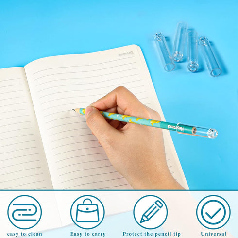 18 Pieces Plastic Pencil Caps, Pencil Tip Protector Cover Clear Pencil Toppers Clear Pencil Caps for Wooden Pencils Extender Holders for Student S...