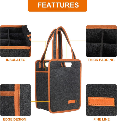 6 Bottle Wine Tote Bag, Insulated Thermal Padded Wine Carrier Tote, Reusable Wine Bags for Wine Bottles Travel, Camping and Picnic, Perfect Wine L...
