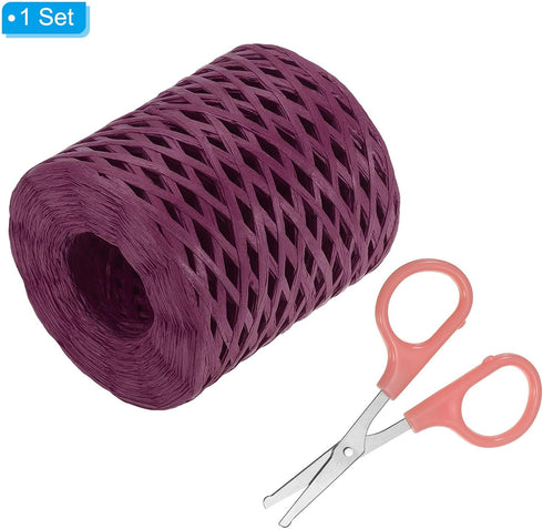 PATIKIL Raffia Paper Craft Ribbon Assortment Kit, Natural Raffia String with Scissor for Gifts, Flower Bouquets, Decoration, Burgundy, 218 Yards...