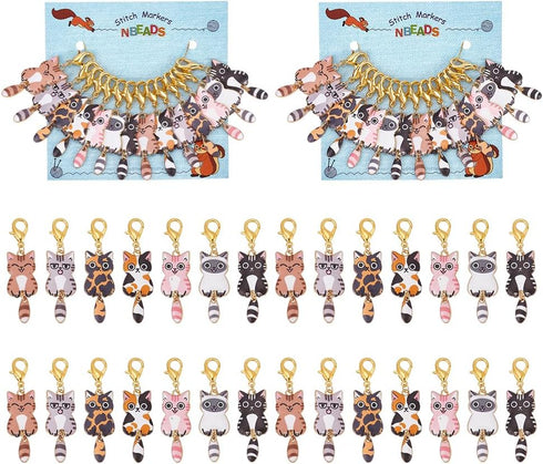 NBEADS 28 Pcs Cat Stitch Markers, Enamel Crochet Stitch Marker Charms Removable Lobster Claw Clasps Locking Stitch Marker for Knitting Weaving Sew...