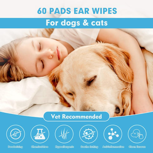 Seaweed Ear Cleaner Wipes for Dogs & Cats - Gentle Finger Wipes for Cleaning Earwax, Debris - Soothe Itching & Inflammation - Unscented, Hypoaller...