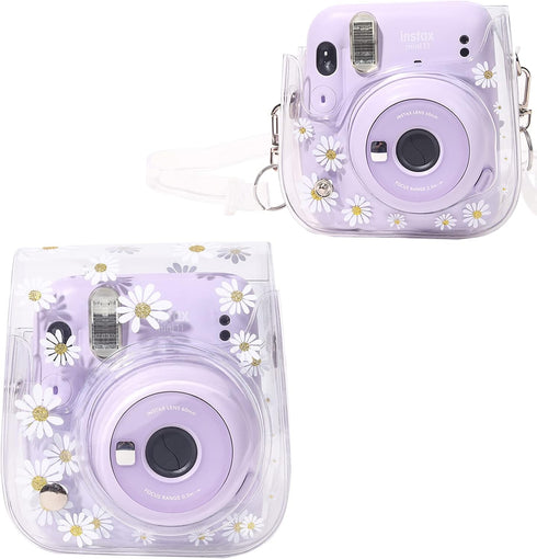 Clear Case for Fujifilm Instax Mini 12/11/9/8 Instant Camera Bag - Instax Mini 11 case with Adjustable Shoulder Straps (Transparent Daisy)(No Came...