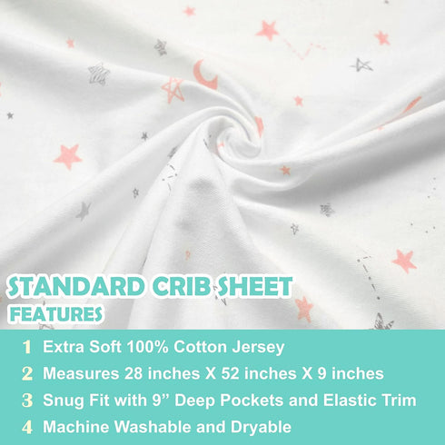 American Baby Company 100% Natural Cotton Fitted Crib Sheet 52" x 28" - Soft, Breathable, Hypoallergenic & Gentle Toddler Bed Sheet, Pink Stars an...