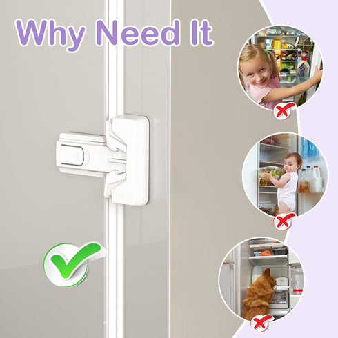 Refrigerator Fridge Freezer Door Lock for Kids and Aging Seals, Child Proof Refrigerator Latch Lock to Keep Door Closed, No Tools Required and Eas...