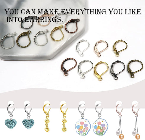 TOAOB 200pcs 8 Colors Leverback French Earring Hooks Brass Dangle Earwires 10x15mm Earring Parts Jewelry Making Findings...
